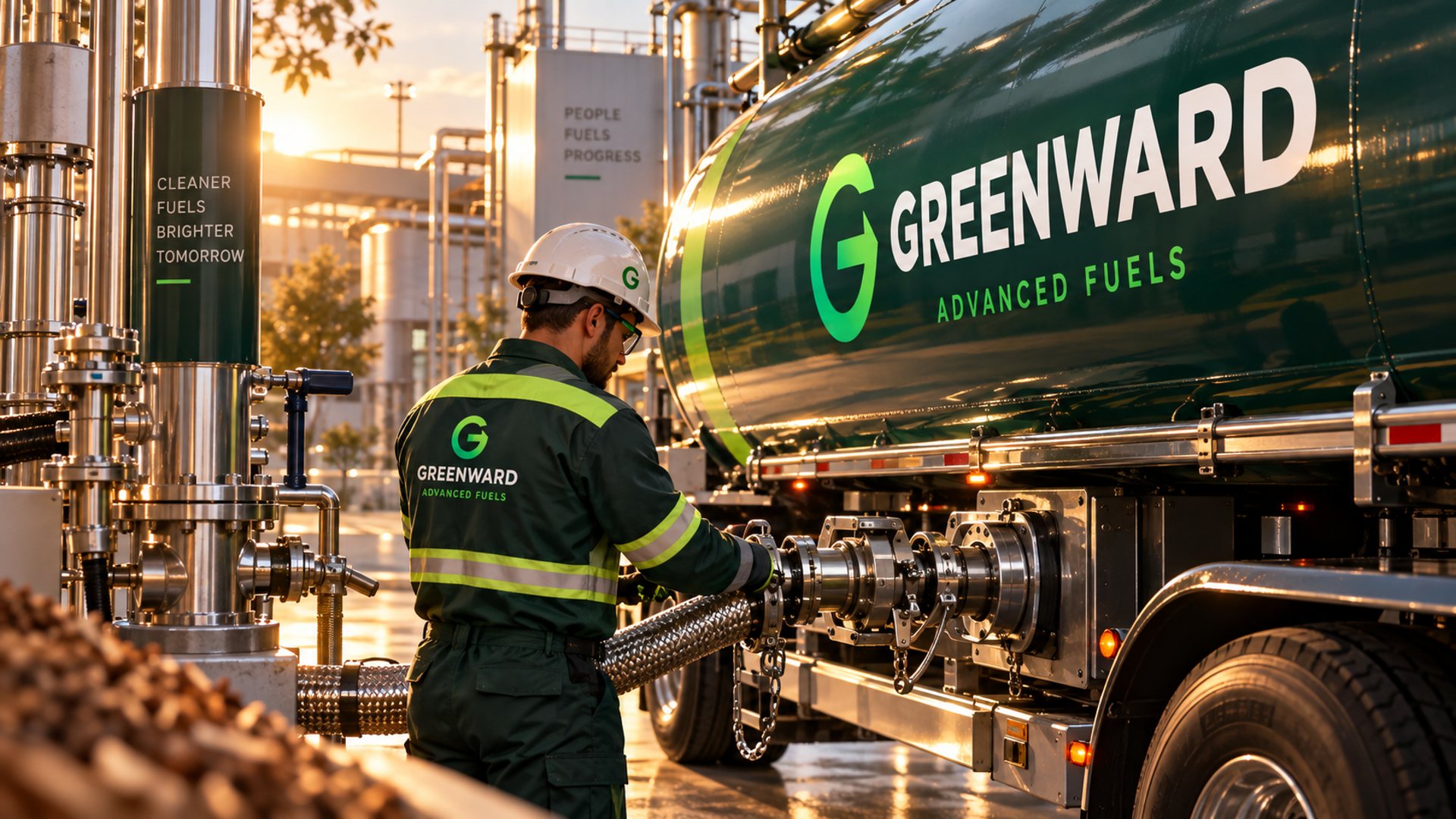 Greenward technician coupling a branded ethanol tanker at the plant